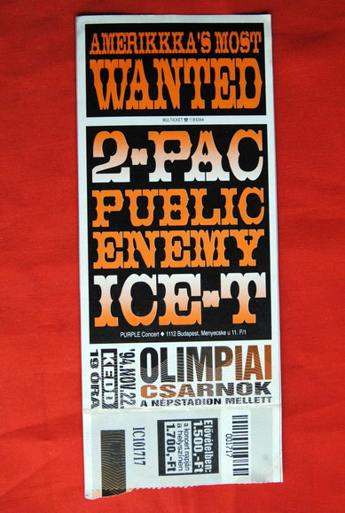 TUPAC , ICE T , PUBLIC ENEMY RARE TICKET HUNGARY 1994
